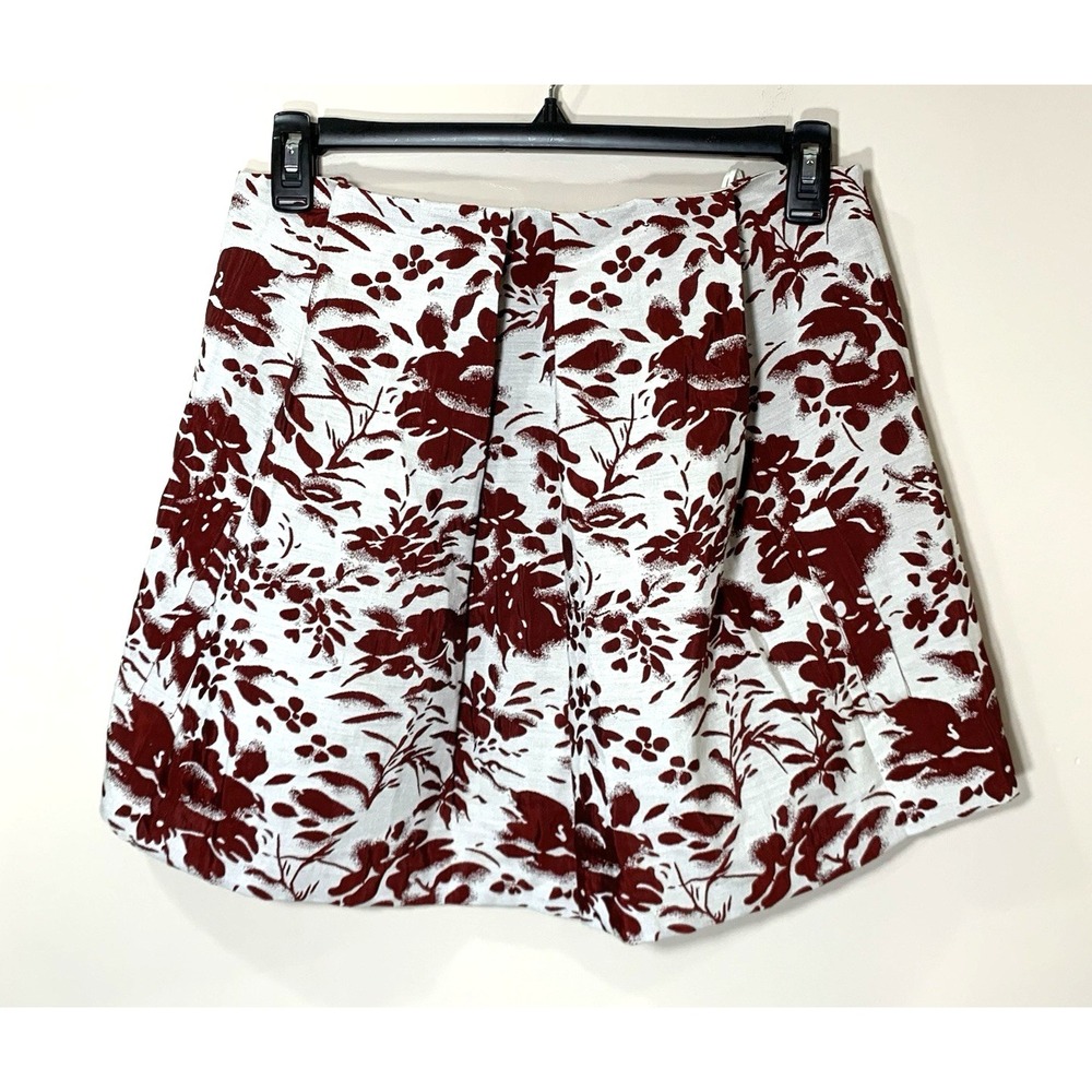 Nikki Chasin Mini Skirt Womens 4 Brown Jacquard Floral Pleated Cotton USA made